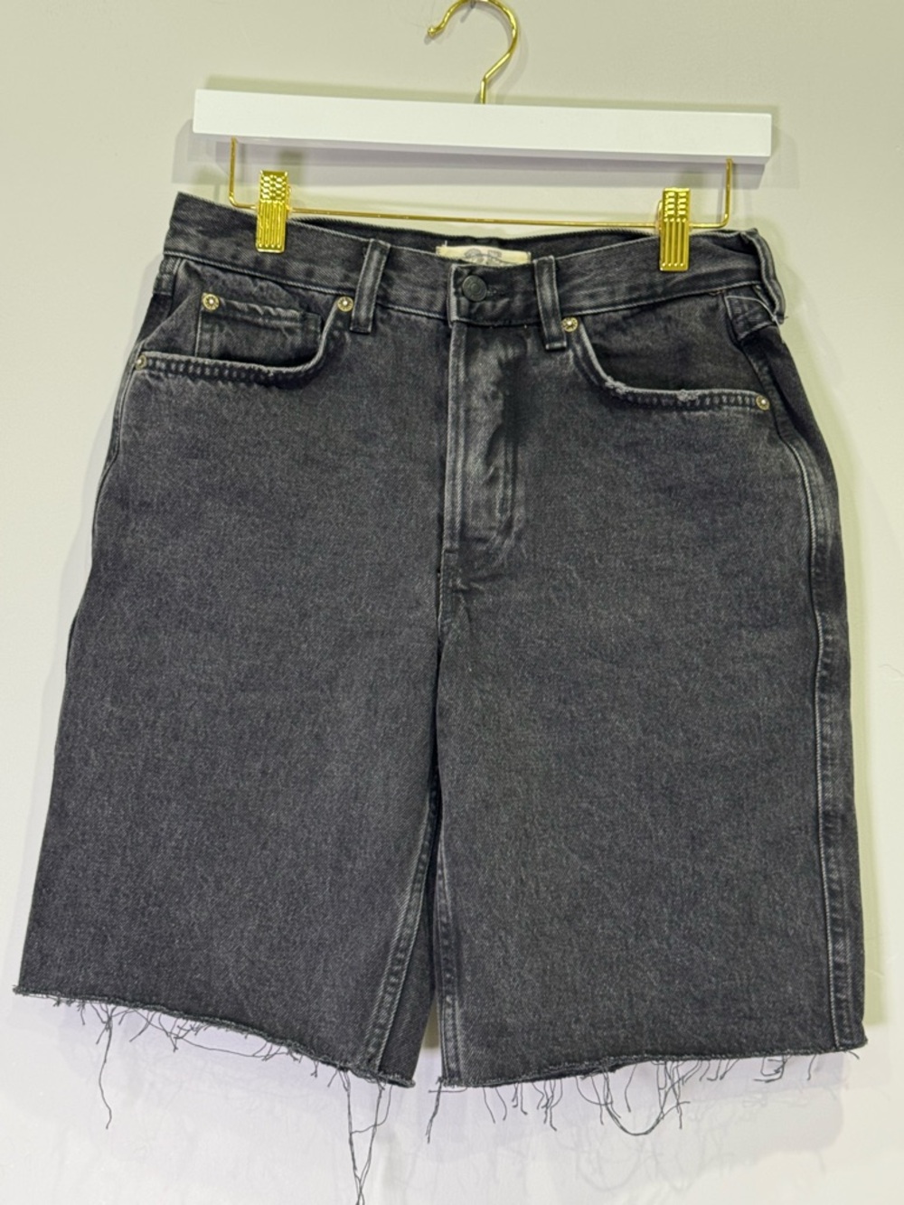 Free People Washed Black Denim High-Rise Frayed Hem Shorts